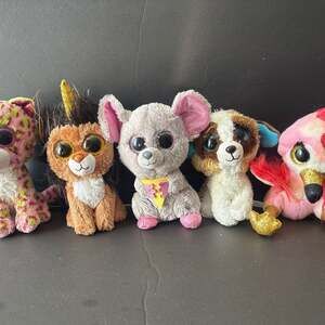 Lot of 5 Ty Beanie Boos Plush Stuffed Animals Slush Ramsey Mac Pink Panther Pixy
